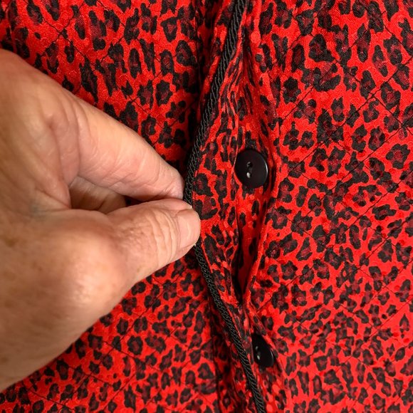 Maggie London Silk Red and Black Leopard Print Blazer with Tassel Size 8 - Picture 5 of 10